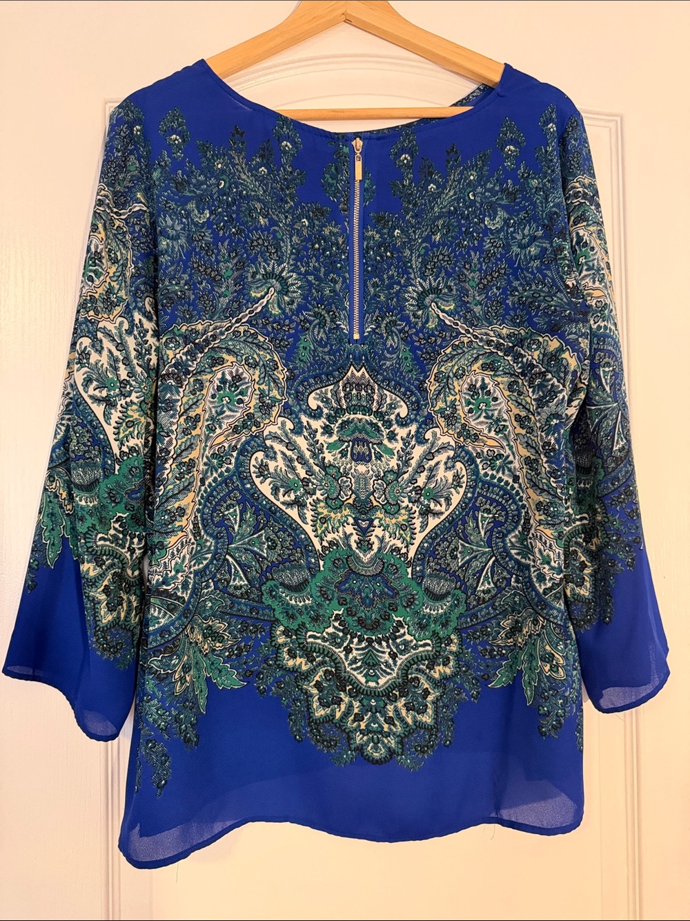 Rose & Olive Blue Paisley Print Tunic Top size L - Picture 6 of 10